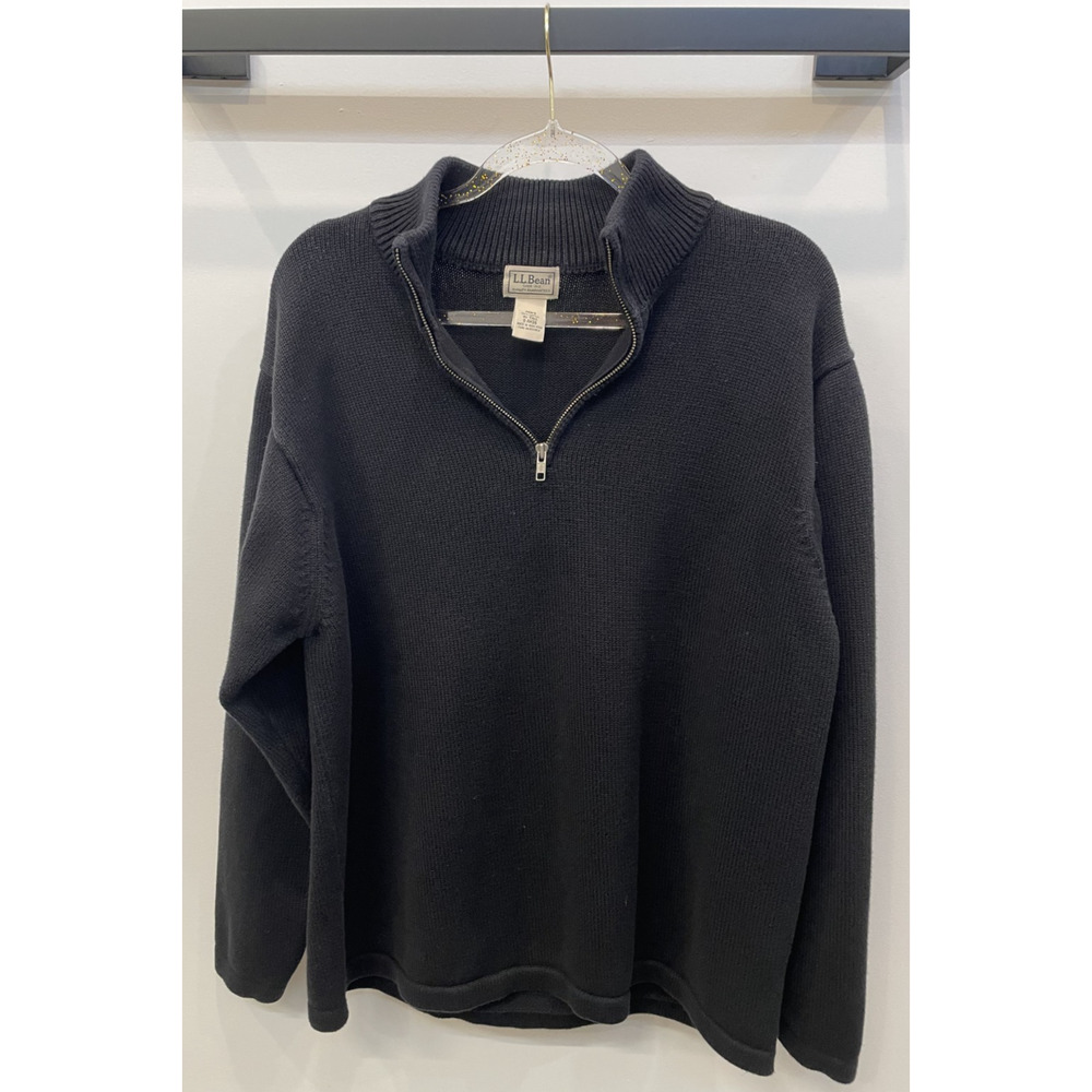 LL Bean Quarter Zip Sweater Men XL-Tall Black Cotton Heavyweight Knit Classic